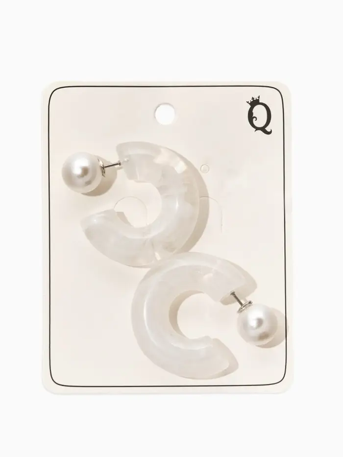 Серьги акрил "Полукольцо с бусиной №10", цвет белый