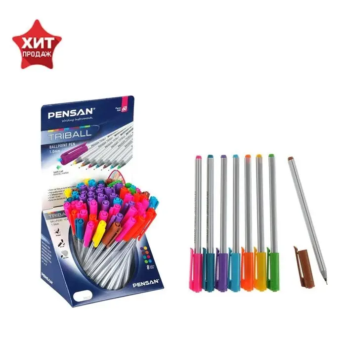 Ручка шариковая масляная Pensan Triball, узел-игла 1.0 мм, трёхгранная, 8 цветов, МИКС + дисплей Ручка шариковая масляная Pensan Triball, узел-игла 1.0 мм, трёхгранная, 8 цветов, МИКС + дисплей