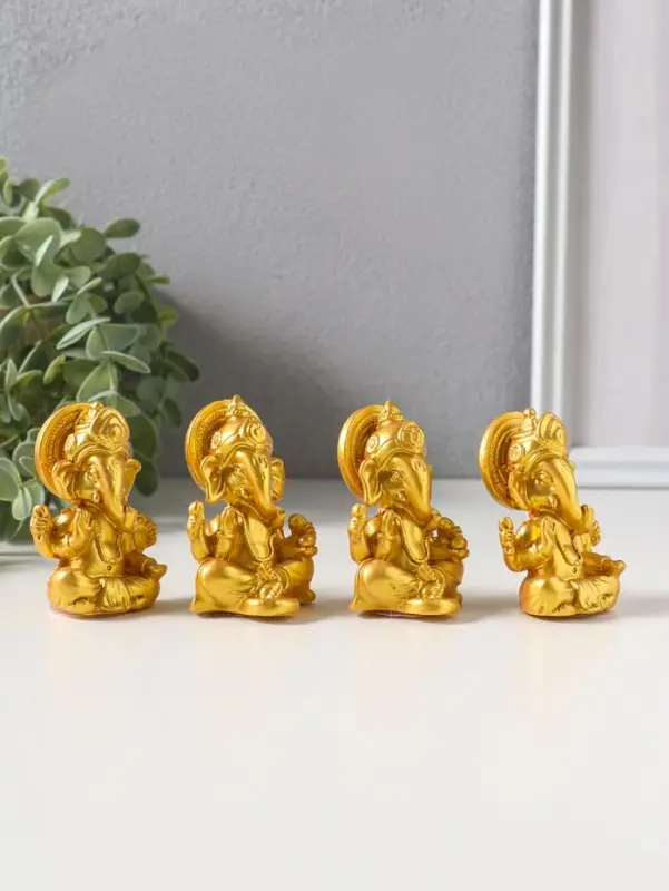 Сувенир полистоун "Ганеша" набор 4 шт золото 3,5х4,4х6,2 см