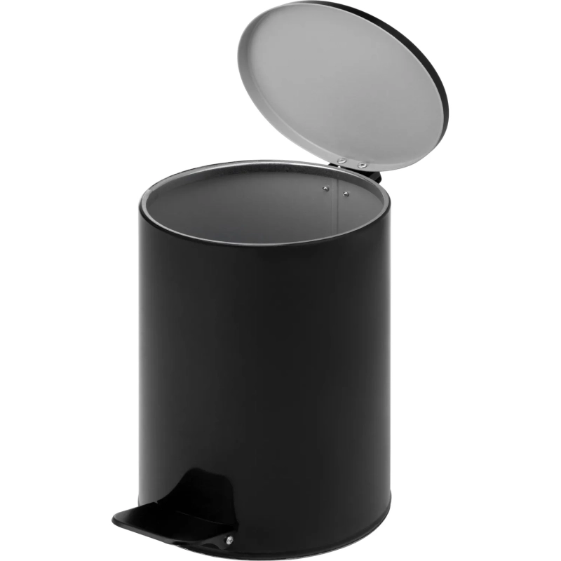 Ведро мусорное стальное 15л круглое черное с педалью и крышкой 250х330мм