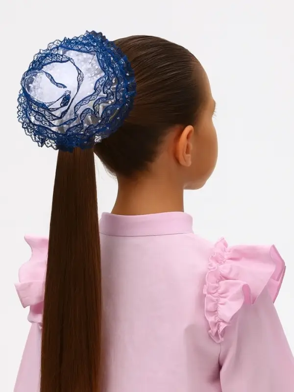 Бант для волос на резинке &laquo;Школьница&raquo;, волна кружева контраст горох, d=15 см, сине-белый