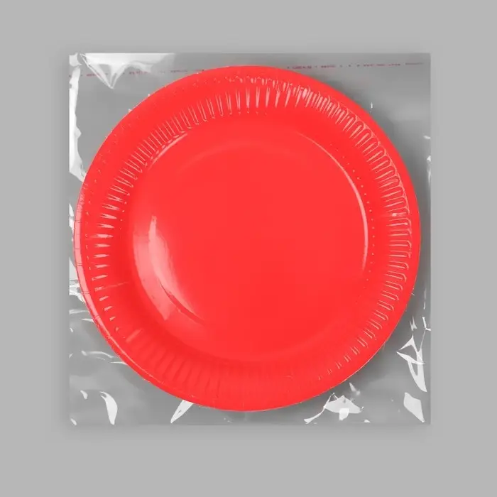 Тарелка одноразовая бумажная однотонная, красная, 18 см