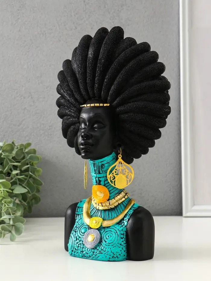 Бюст полистоун "Африканка в бирюзовом" чёрный 18,5х8х29,5 см Бюст полистоун "Африканка в бирюзовом" чёрный 18,5х8х29,5 см