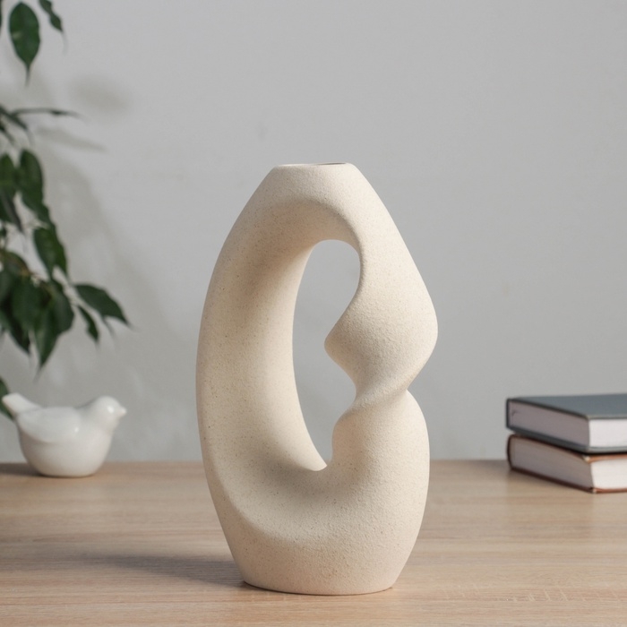 Керамическая ваза декоративная настольная «Закари», для цветов, сухоцветов, d-3 см, 21×14 см, бежевый Керамическая ваза декоративная настольная «Закари», для цветов, сухоцветов, d-3 см, 21×14 см, бежевый