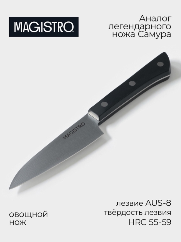 Нож кухонный овощной Magistro Hinshitsu, нержавеющая сталь, 10,6 см, чёрный Нож кухонный овощной Magistro Hinshitsu, нержавеющая сталь, 10,6 см, чёрный