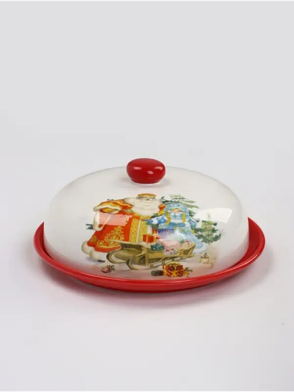 Блинница новогодняя Доляна &laquo;Дед мороз и снегурочка&raquo;, 23.5&times;23.5&times;9.7 см, доломит, белая, красная