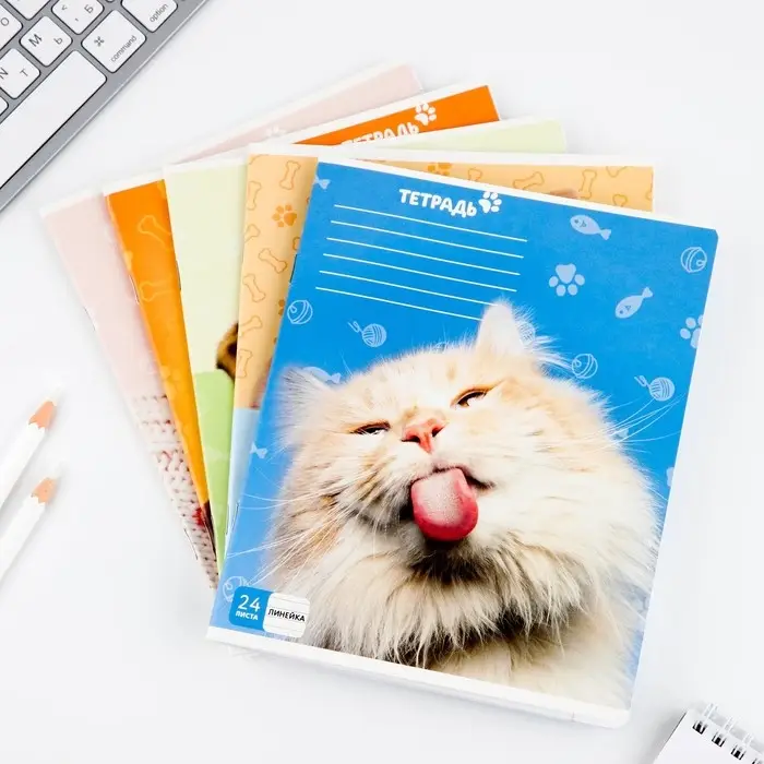 Тетрадь в линейку, 24 листа, А5, на скрепке, блок №1 &laquo;Милые питомцы&raquo; МИКС