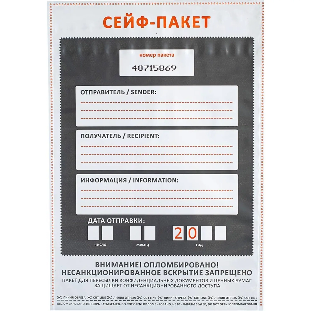 Сейф-пакет размер 205x295, 50 мкм, 100 шт/уп