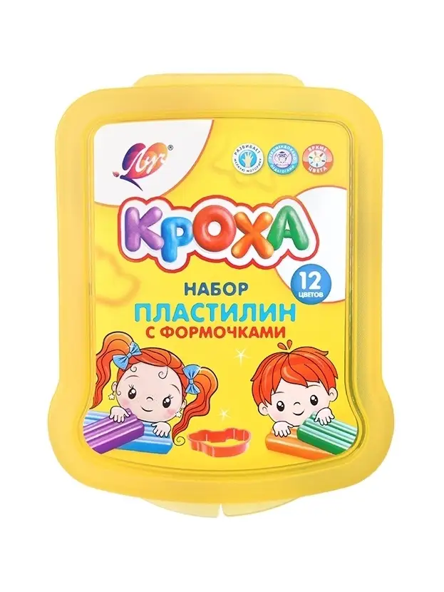 Пластилин &laquo;Кроха&raquo; мягкий (восковой), 12 цветов, 180 г, в контейнере, формочки + стек