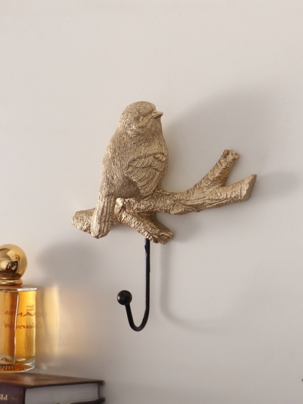 Крючок декоративный полистоун Крючок декоративный полистоун "Золотая птичка на ветке" 18,5х12,5х5,5 см