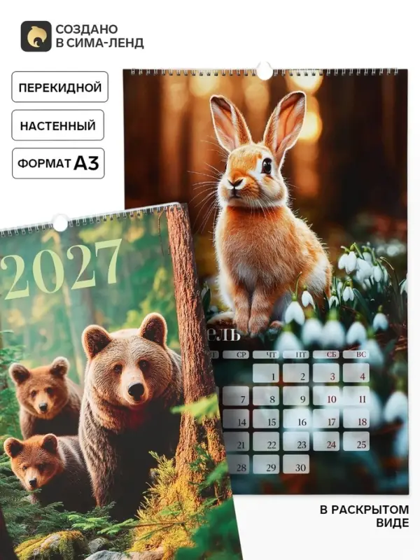 Календарь 2027 перекидной на ригеле А3 &laquo;Животные&raquo;