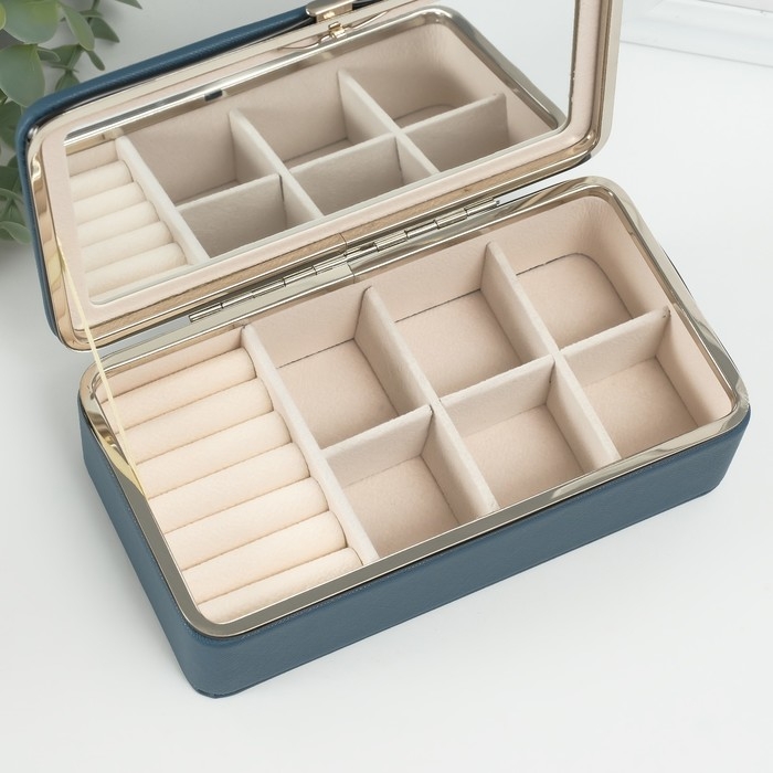 Шкатулка кожзам для украшений Шкатулка кожзам для украшений "Мелкая рябь" сине-серая 10х18х6 см