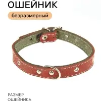 Ошейник комбинированный, 46&times;2 см, безразмерный, кожа, брезент, цвет МИКС