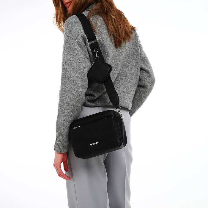 Сумка женская через плечо TEXTURA, маленький размер, цвет чёрный Сумка женская через плечо TEXTURA, маленький размер, цвет чёрный