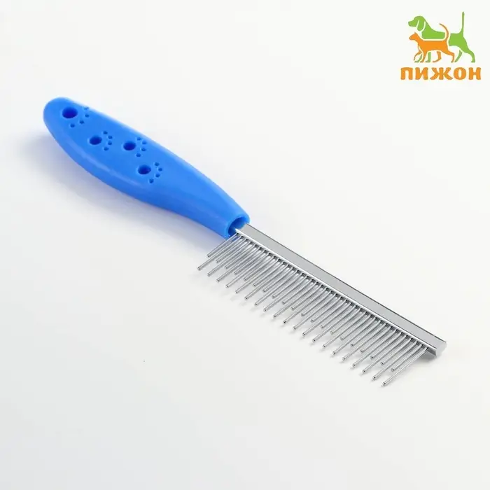 Расчёска для шерсти &laquo;Лапки&raquo;, 20.5&times;3 см, с зубьями разной длины, синяя
