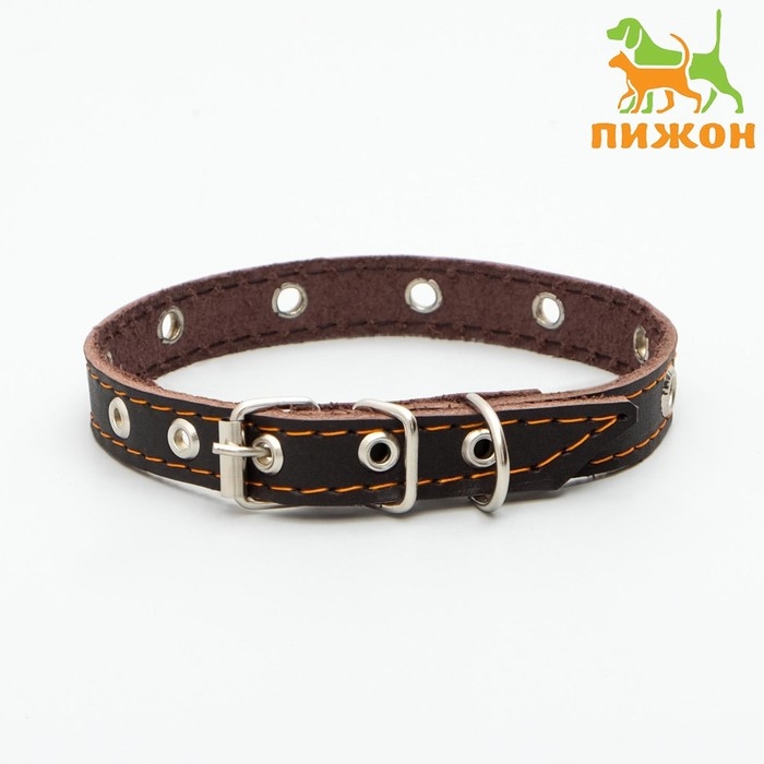 Ошейник кожаный однослойный с рифленными люверсами, безразмерный, 40 х 1,5 см, ОШ 27-35 см, корич700 Ошейник кожаный однослойный с рифленными люверсами, безразмерный, 40 х 1,5 см, ОШ 27-35 см, корич700