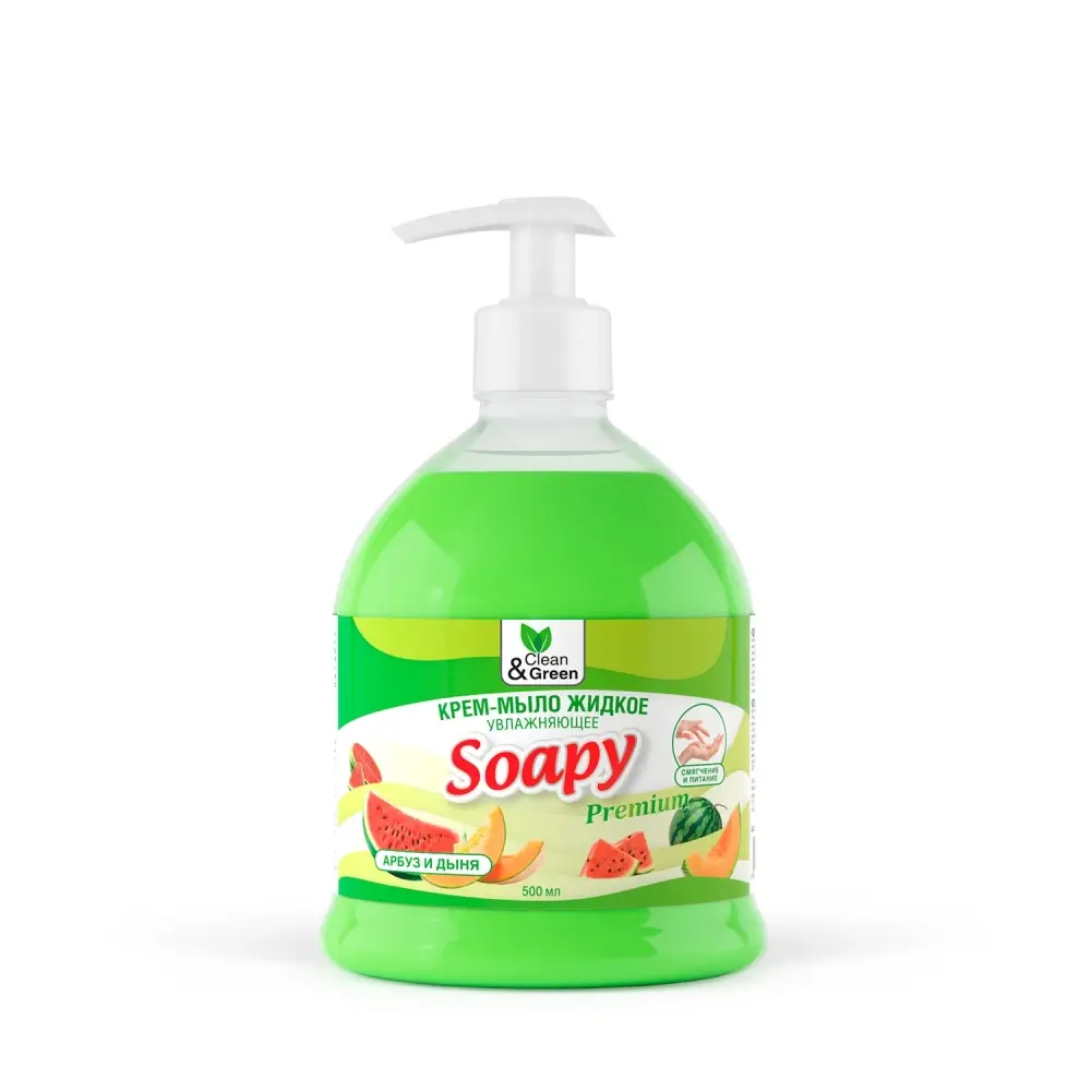 Крем-мыло жидкое "Soapy" Premium "арбуз и дыня" увлажняющее с дозатором 500 мл. Clean&Green CG8112