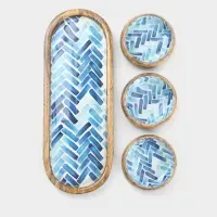 Набор розеток на подносе &laquo;Синяя мозаика&raquo;, 3 шт., 33.5&times;13&times;6.5 см, дерево манго