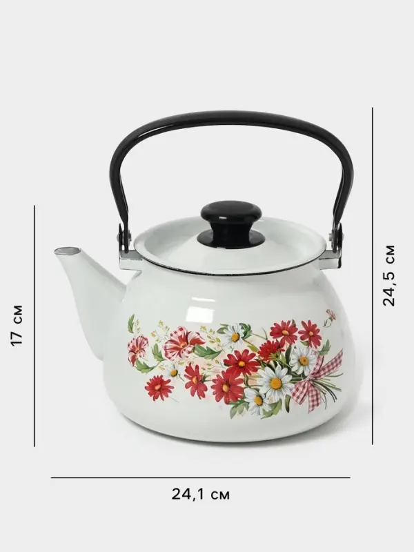 Чайник эмалированный &laquo;Астры&raquo;, 3 л, металлическая ручка, белый