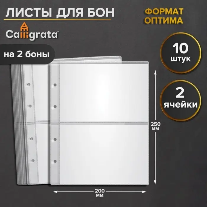 Набор листов для бон, формат &laquo;Оптима&raquo;, 10 листов 200&times;250 мм, на 2 боны