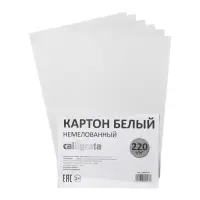 Картон белый А4, 6 листов, 220 г/м&sup2; Calligrata, немелованный, на скобе, ЭКОНОМ