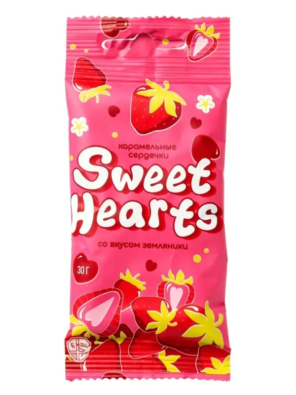 Леденец фигурный Sweet Ness флоу-пак Sweet Hearts со вкусом земляники, 30 г