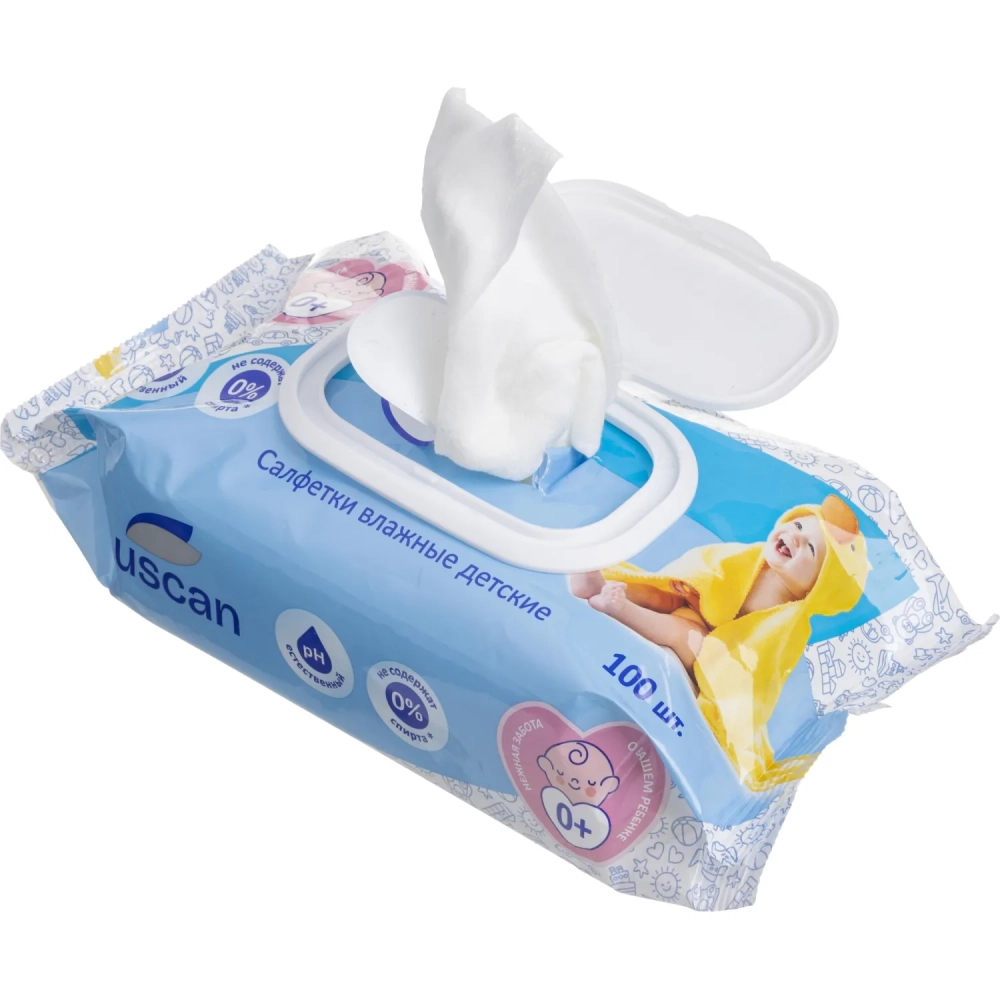 Салфетки влажные Luscan  детские 100 шт с крышкой