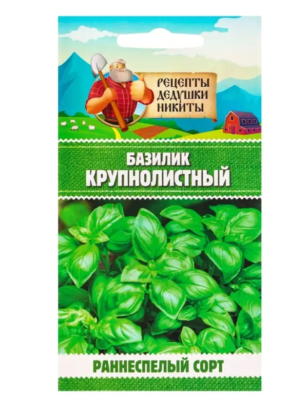 Семена Базилик &laquo;Крупнолистный&raquo;, 0.2 г, &laquo;Рецепты дедушки Никиты&raquo;