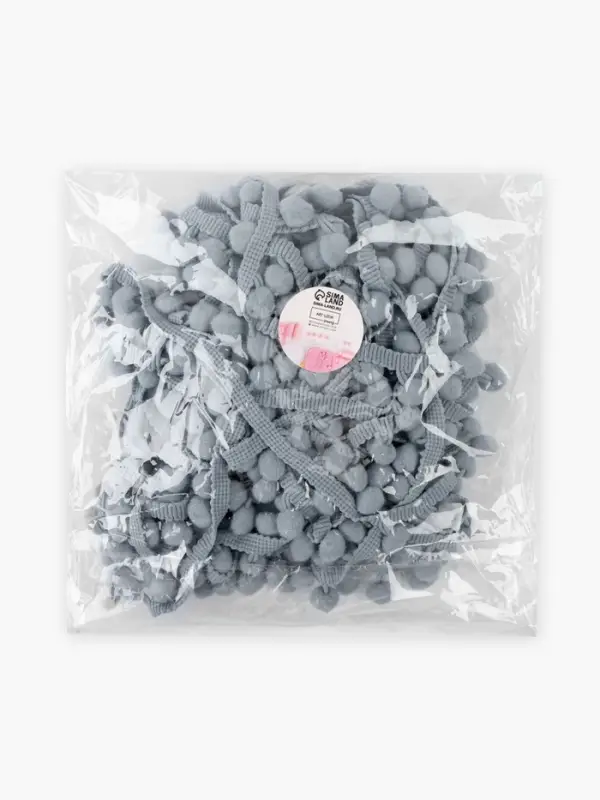 Тесьма декоративная с помпонами, 25&plusmn;5 мм, 8&plusmn;0.5 м, серая