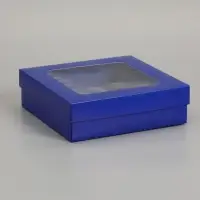 Коробка складная, крышка-дно, синяя, с окном 20 х 20 х 6 см