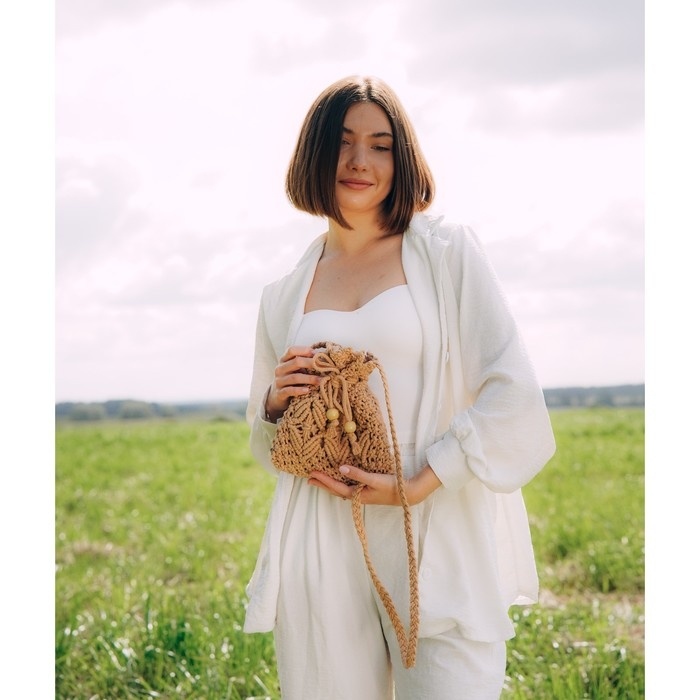 Сумка женская SL Home, ручное плетение, хлопок, длина ручек 55 см, 22×22 см Сумка женская SL Home, ручное плетение, хлопок, длина ручек 55 см, 22×22 см