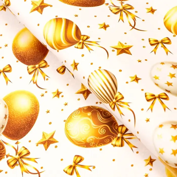 Бумага упаковочная глянцевая двусторонняя "Золотые шары", 100 х 69 см