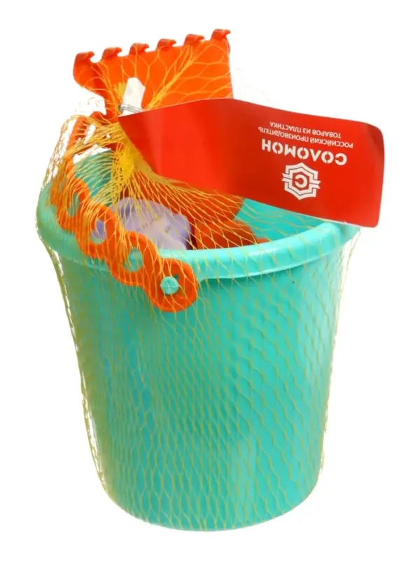 Набор для игры в песке (Ведро 1л, 4 формочки динозавры, грабельки и лопатка)