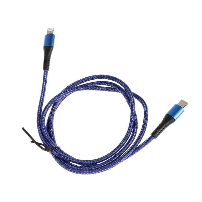 Кабель Type-C - Lightning, 3 А, 66 W, быстрая зарядка, тканевая оплётка, 1 метр, синий