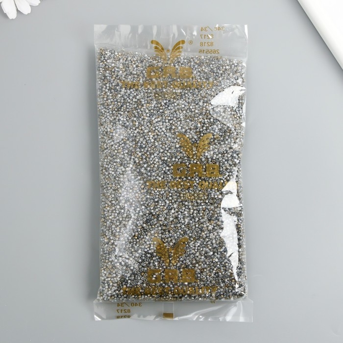 Бисер стекло  9/0  Бисер стекло  9/0 "Цилиндры. Серебро" двухцветный, не выцветает 450 гр