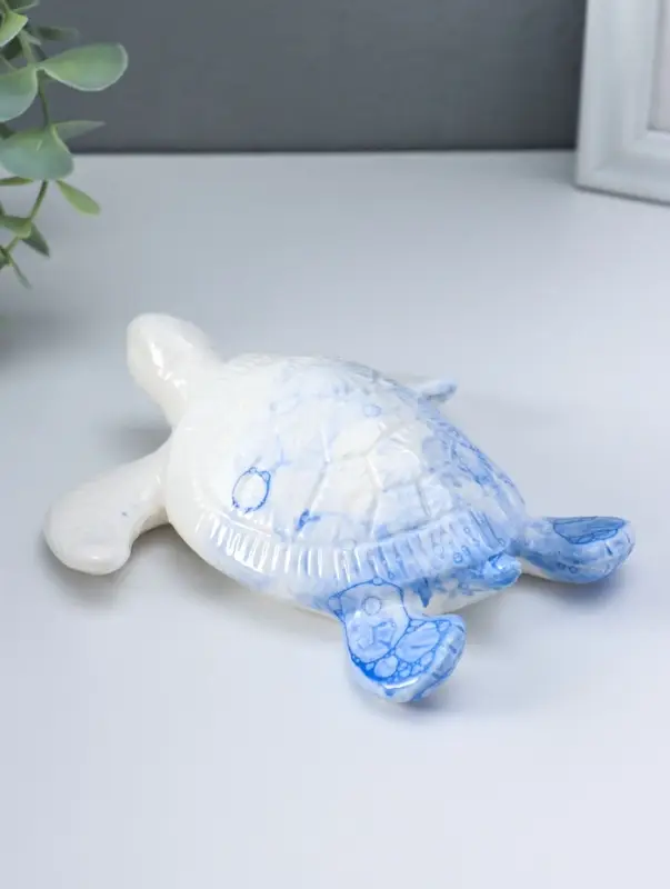 Сувенир керамика "Черепаха" бело-синий 14,5х12,5х4,8 см