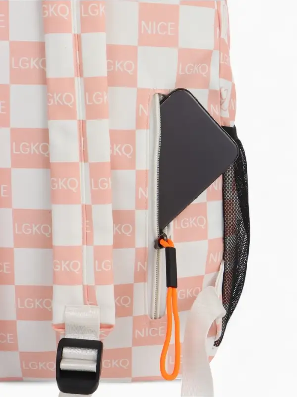 Рюкзак школьный на молнии, с карманами, в клетку, размер 30&times;14&times;43 см, розовый