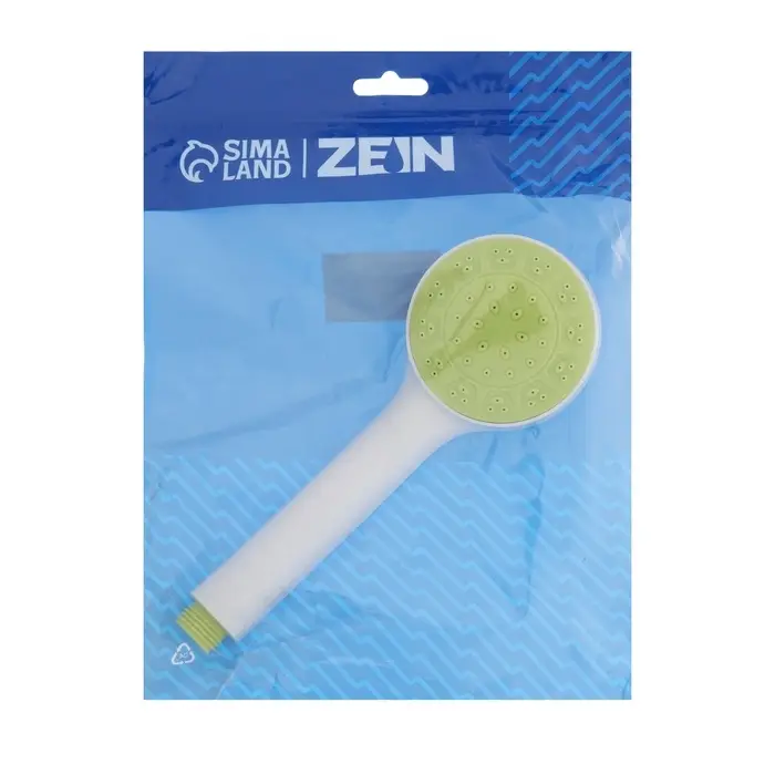 Лейка для душа ZEIN Z0207, 1 режим, пластик, белая, с, зелёная, вставка