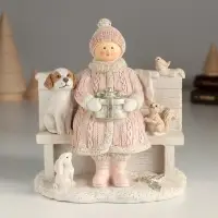 Фигурка полистоун &laquo;Девушка с подарочком и пёсиком на скамье&raquo;, 13&times;8&times;14 см
