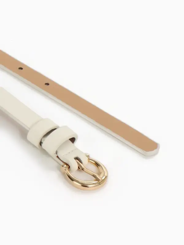 Ремень женский тонкий, 110&times;1.3 см, пряжка металл золотистая, полукруглая, белый