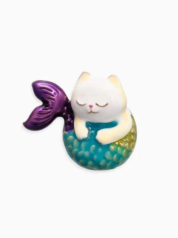 Брошь "Кошечка-русалка", цветная в золоте