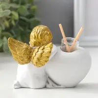 Аромадиффузор полистоун с палочками "Ангел с сердцем" белый с золотом 5,3х12х9 см