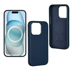 Чехол для iPhone 15 Pro Max Leather Case 100% ORG (MagSafe) c LOGO Blue