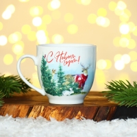 Новый год. Набор из керамики Happy New year, кружка 180 мл, 2 шт, ложка 2 шт, цвет белый