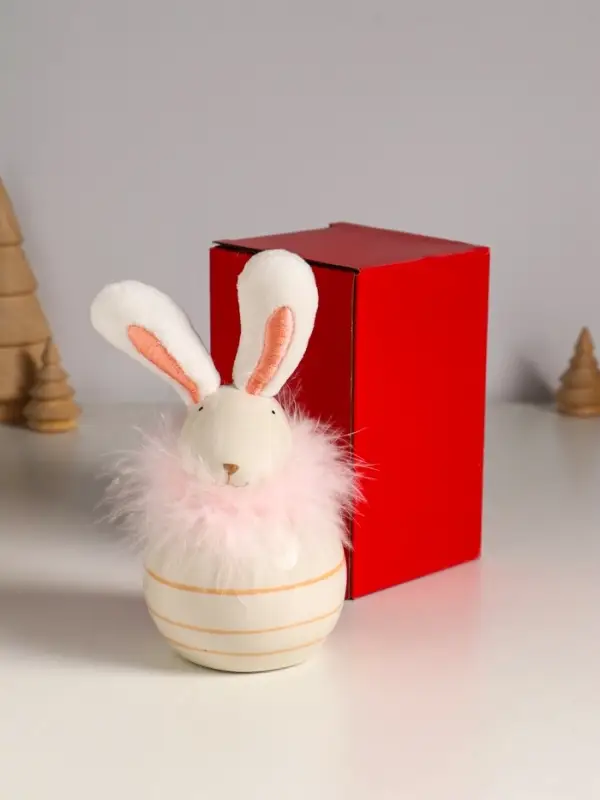 Сувенир керамика, текстиль "Зайчик с пухом, круглый" 7,4х7,4х15,5 см