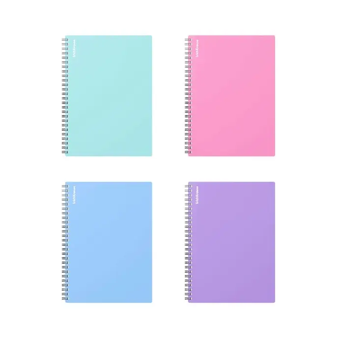 Тетрадь на спирали ErichKrause. Pastel А5, 80 листов, в клетку, пластиковая обложка, блок офсет, белизна 100%, МИКС