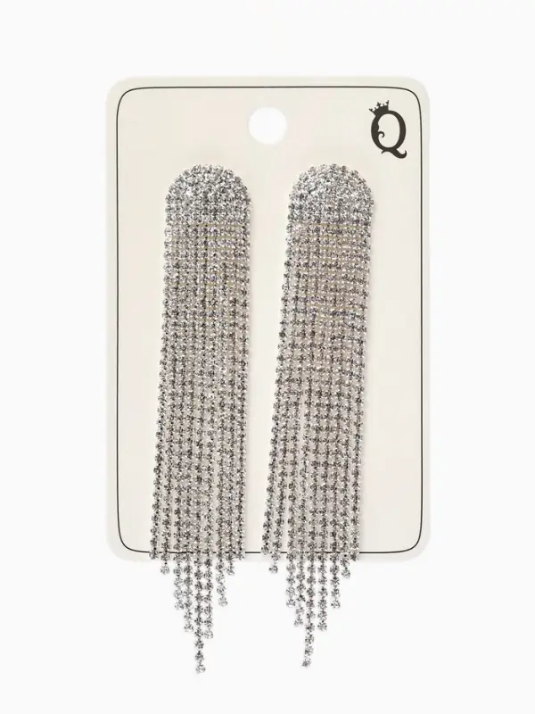 Серьги висячие со стразами &laquo;Лёд&raquo;, полукруг, белые в серебре