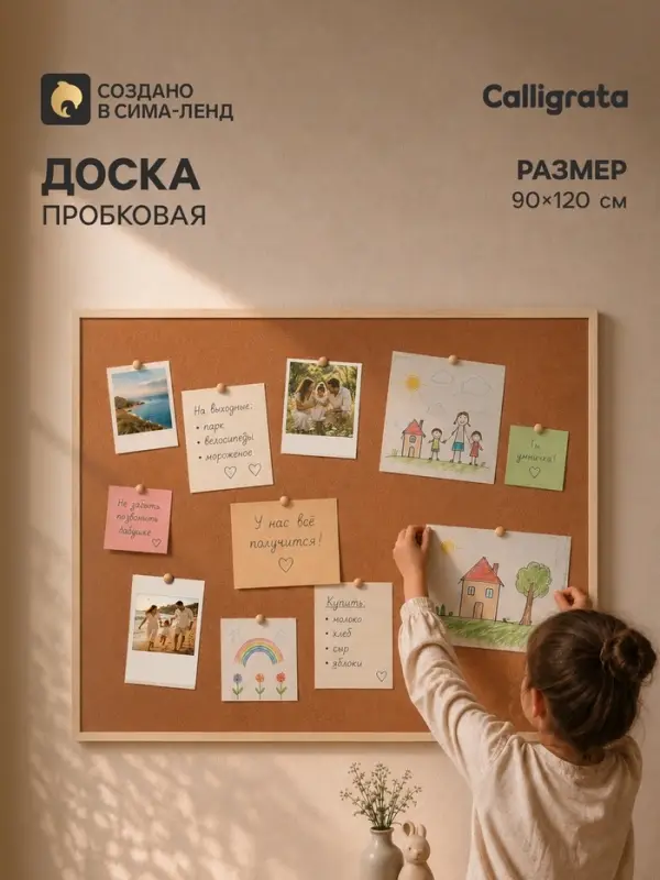 Доска пробковая, 90&times;120 см, в деревянной раме, CALLIGRATA