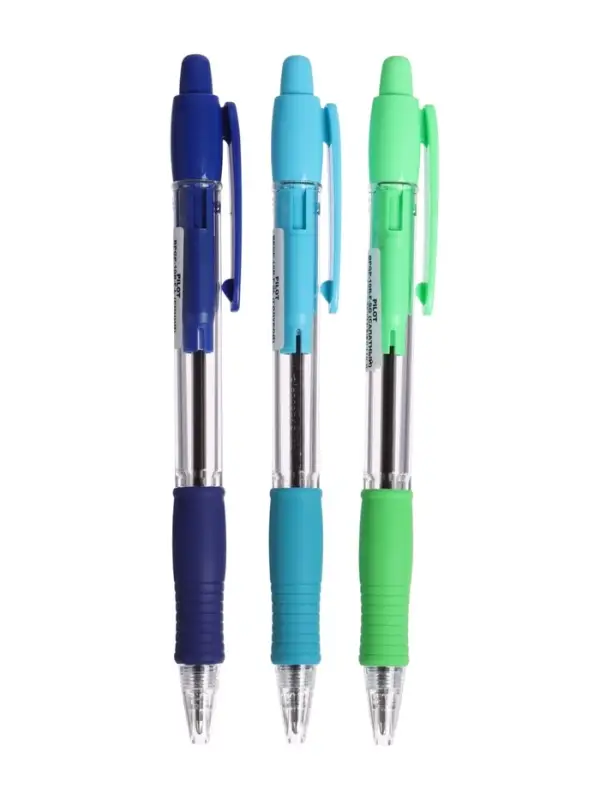 Набор шариковых ручек Pilot Super Grip, 3 штуки, автоматические, синий стержень, на масляной основе, узел 0.7 мм, резиновый упор