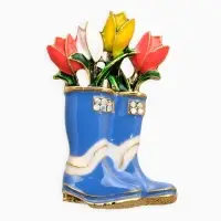 Брошь "Цветы Тюльпанов в Сапогах", цветная в чернёном золоте Брошь "Цветы Тюльпанов в Сапогах", цветная в чернёном золоте